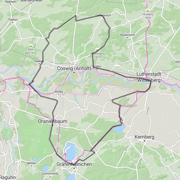 Karten-Miniaturansicht der Radinspiration "Elberadtour von Gräfenhainichen nach Lutherstadt Wittenberg" in Sachsen-Anhalt, Germany. Erstellt vom Tarmacs.app-Routenplaner für Radtouren