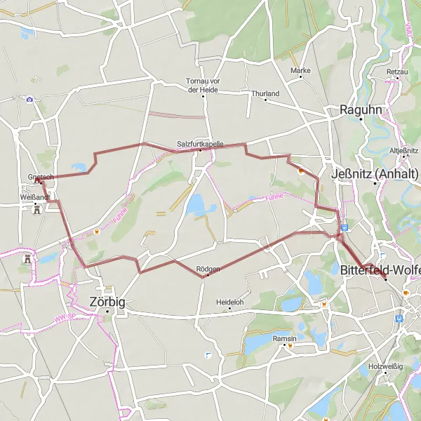 Map miniature of "The Greppin Loop" cycling inspiration in Sachsen-Anhalt, Germany. Generated by Tarmacs.app cycling route planner