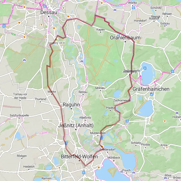 Map miniature of "The Wolfen Adventure" cycling inspiration in Sachsen-Anhalt, Germany. Generated by Tarmacs.app cycling route planner