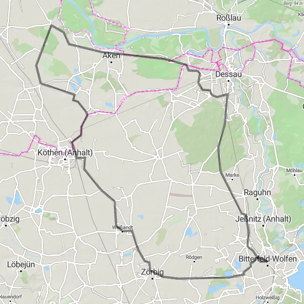 Map miniature of "The Zörbig Circuit" cycling inspiration in Sachsen-Anhalt, Germany. Generated by Tarmacs.app cycling route planner