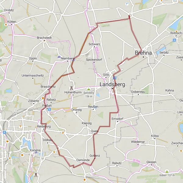Map miniature of "Braschwitz-Brehna Loop" cycling inspiration in Sachsen-Anhalt, Germany. Generated by Tarmacs.app cycling route planner