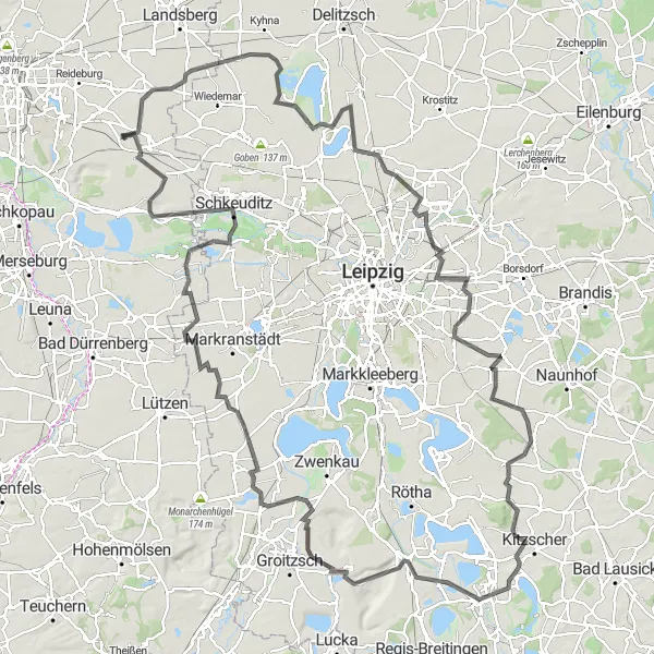 Map miniature of "Benndorf-Großkugel Loop" cycling inspiration in Sachsen-Anhalt, Germany. Generated by Tarmacs.app cycling route planner