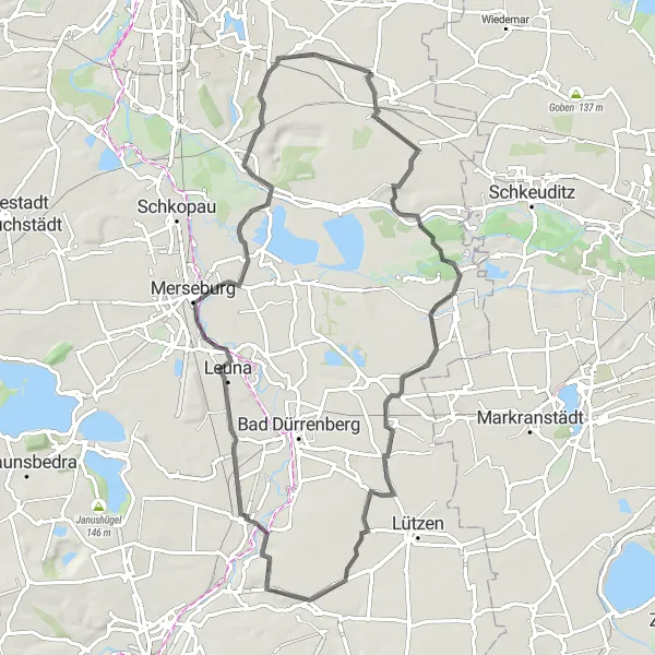 Map miniature of "Leuna and Rippachtal Loop" cycling inspiration in Sachsen-Anhalt, Germany. Generated by Tarmacs.app cycling route planner