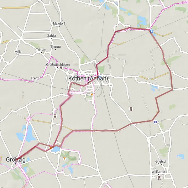 Map miniature of "Gröbzig - Köthen (Anhalt) - Osternienburg - Reupzig - Gröbzig" cycling inspiration in Sachsen-Anhalt, Germany. Generated by Tarmacs.app cycling route planner