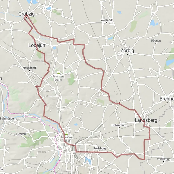 Map miniature of "Off-the-Beaten-Path Gravel Adventure" cycling inspiration in Sachsen-Anhalt, Germany. Generated by Tarmacs.app cycling route planner