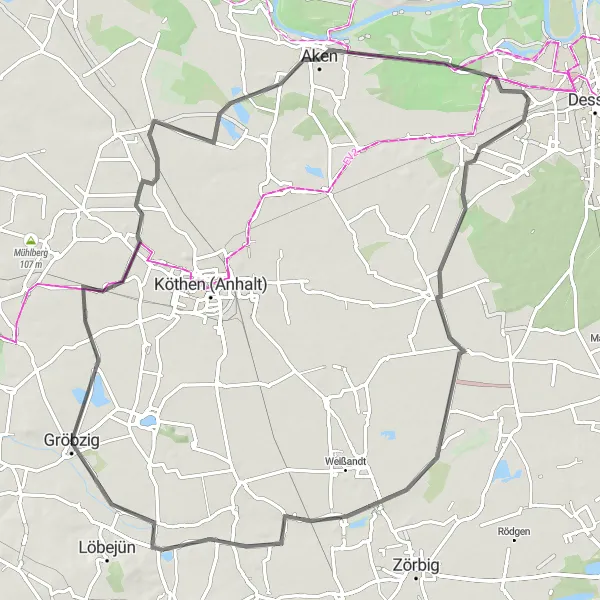 Map miniature of "Historic Sights and Scenic Landscapes" cycling inspiration in Sachsen-Anhalt, Germany. Generated by Tarmacs.app cycling route planner