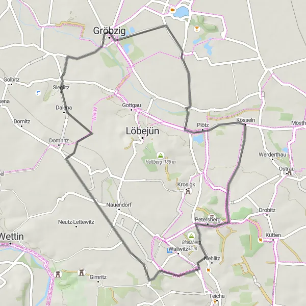 Map miniature of "The Halle-Burg Cycle Route" cycling inspiration in Sachsen-Anhalt, Germany. Generated by Tarmacs.app cycling route planner