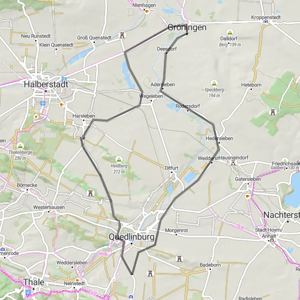Map miniature of "Round-Trip Route from Gröningen" cycling inspiration in Sachsen-Anhalt, Germany. Generated by Tarmacs.app cycling route planner