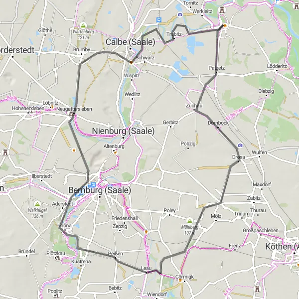 Karten-Miniaturansicht der Radinspiration "Radtour nach Gröna und Neugattersleben" in Sachsen-Anhalt, Germany. Erstellt vom Tarmacs.app-Routenplaner für Radtouren