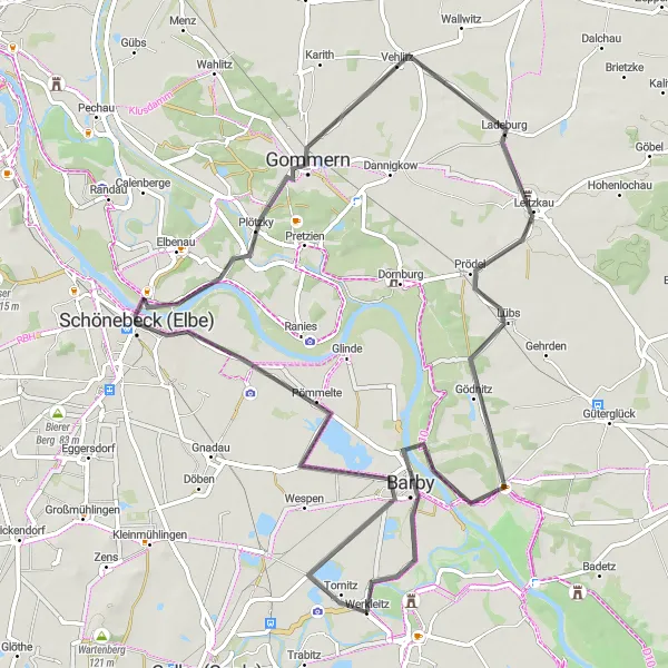 Karten-Miniaturansicht der Radinspiration "Elberoute nach Lübs und Barby" in Sachsen-Anhalt, Germany. Erstellt vom Tarmacs.app-Routenplaner für Radtouren