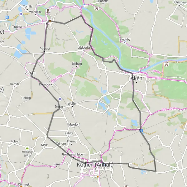 Map miniature of "Scenic Road Cycling Route" cycling inspiration in Sachsen-Anhalt, Germany. Generated by Tarmacs.app cycling route planner