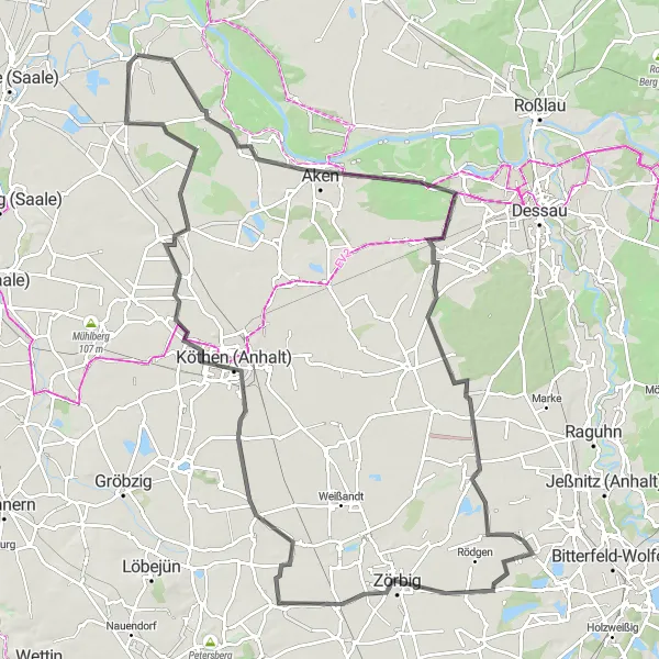 Map miniature of "Road Cycling Adventure in Sachsen-Anhalt" cycling inspiration in Sachsen-Anhalt, Germany. Generated by Tarmacs.app cycling route planner