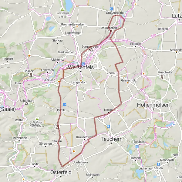 Map miniature of "Dehlitz (Saale) - Schkortleben gravel adventure" cycling inspiration in Sachsen-Anhalt, Germany. Generated by Tarmacs.app cycling route planner