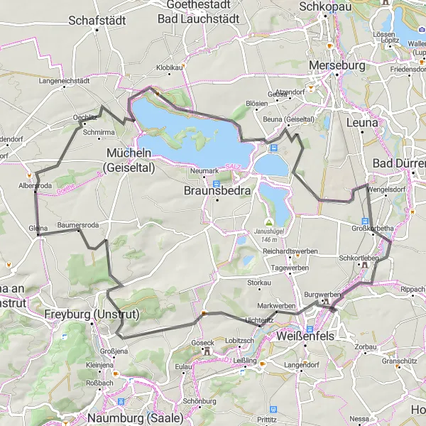 Karten-Miniaturansicht der Radinspiration "Historische Radtour entlang der Saale" in Sachsen-Anhalt, Germany. Erstellt vom Tarmacs.app-Routenplaner für Radtouren