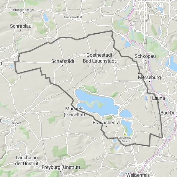 Map miniature of "Discover the Beauty of the Saale-Unstrut Wine Region" cycling inspiration in Sachsen-Anhalt, Germany. Generated by Tarmacs.app cycling route planner