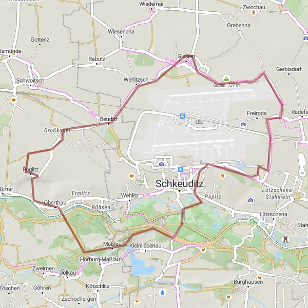 Map miniature of "Werlitzsch Loop" cycling inspiration in Sachsen-Anhalt, Germany. Generated by Tarmacs.app cycling route planner