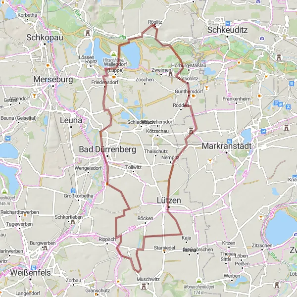 Map miniature of "Off-Road Adventure in the Leipzig Region" cycling inspiration in Sachsen-Anhalt, Germany. Generated by Tarmacs.app cycling route planner