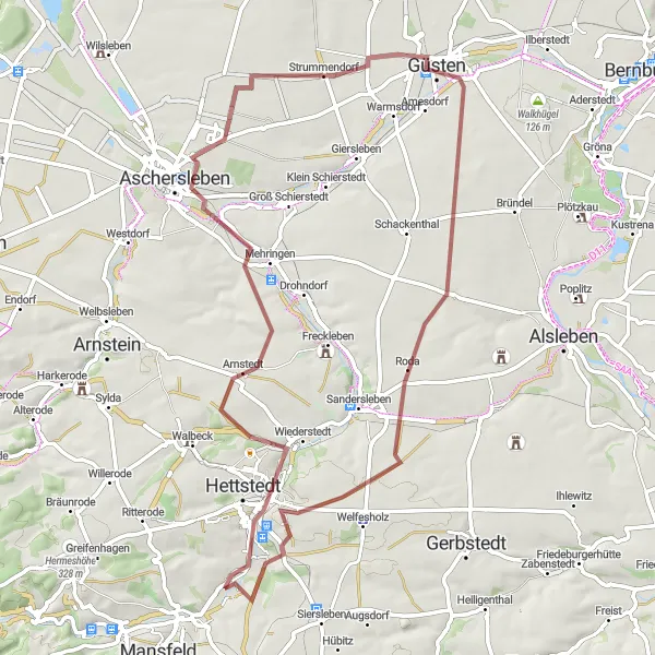 Map miniature of "The Arnstedt Loop" cycling inspiration in Sachsen-Anhalt, Germany. Generated by Tarmacs.app cycling route planner