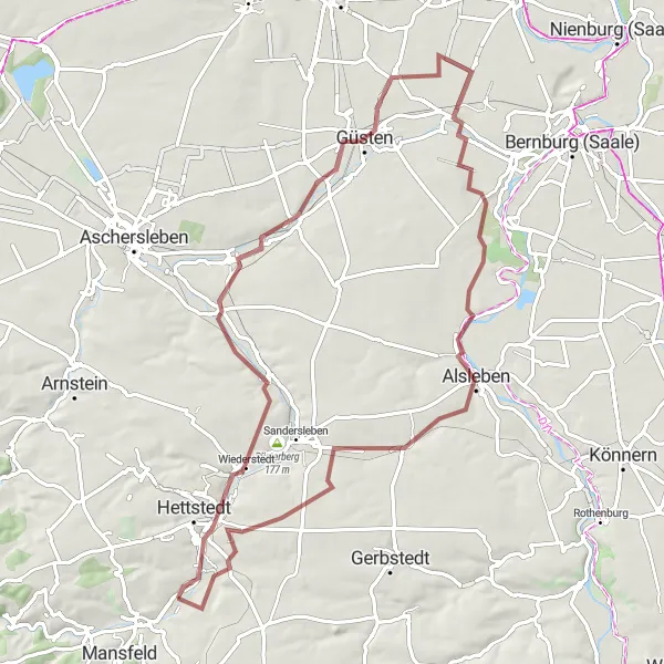 Map miniature of "The Wiederstedt Loop" cycling inspiration in Sachsen-Anhalt, Germany. Generated by Tarmacs.app cycling route planner