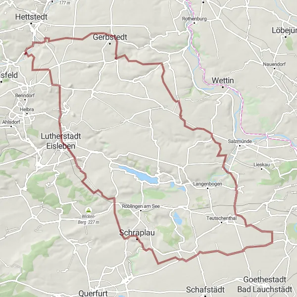 Map miniature of "The Historical Gravel Adventure" cycling inspiration in Sachsen-Anhalt, Germany. Generated by Tarmacs.app cycling route planner