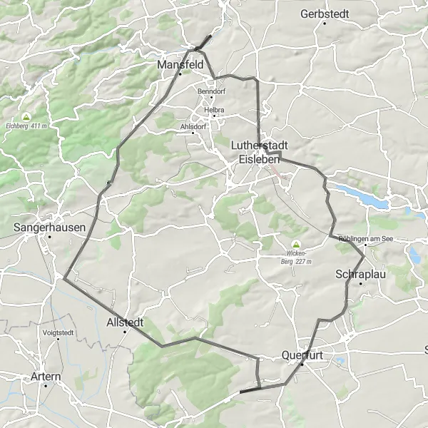 Map miniature of "Eisleben Challenge" cycling inspiration in Sachsen-Anhalt, Germany. Generated by Tarmacs.app cycling route planner