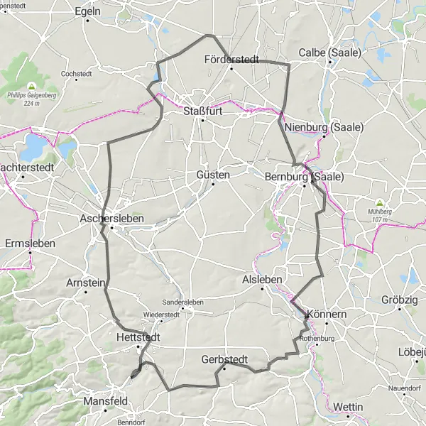 Map miniature of "The Aschersleben Circuit" cycling inspiration in Sachsen-Anhalt, Germany. Generated by Tarmacs.app cycling route planner