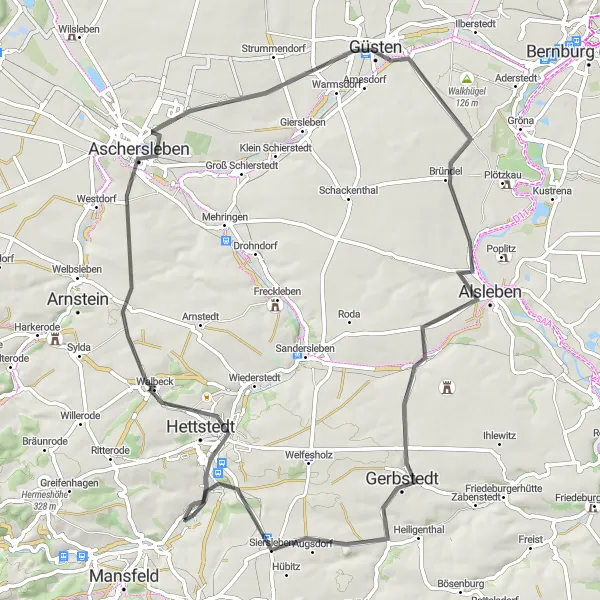 Map miniature of "The Questenberg Ride" cycling inspiration in Sachsen-Anhalt, Germany. Generated by Tarmacs.app cycling route planner