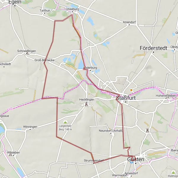 Karten-Miniaturansicht der Radinspiration "Entlang von Groß Börnecke und Unseburg" in Sachsen-Anhalt, Germany. Erstellt vom Tarmacs.app-Routenplaner für Radtouren