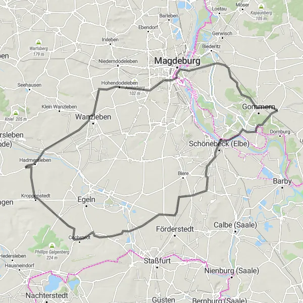 Karten-Miniaturansicht der Radinspiration "Road-Trip von Hadmersleben nach Schönebeck" in Sachsen-Anhalt, Germany. Erstellt vom Tarmacs.app-Routenplaner für Radtouren
