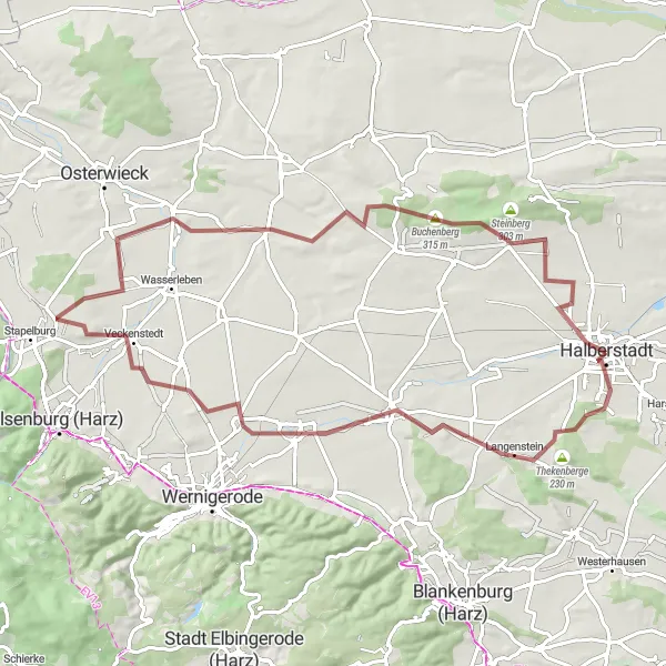 Karten-Miniaturansicht der Radinspiration "Thekenberge - Schauen Geländeroute" in Sachsen-Anhalt, Germany. Erstellt vom Tarmacs.app-Routenplaner für Radtouren