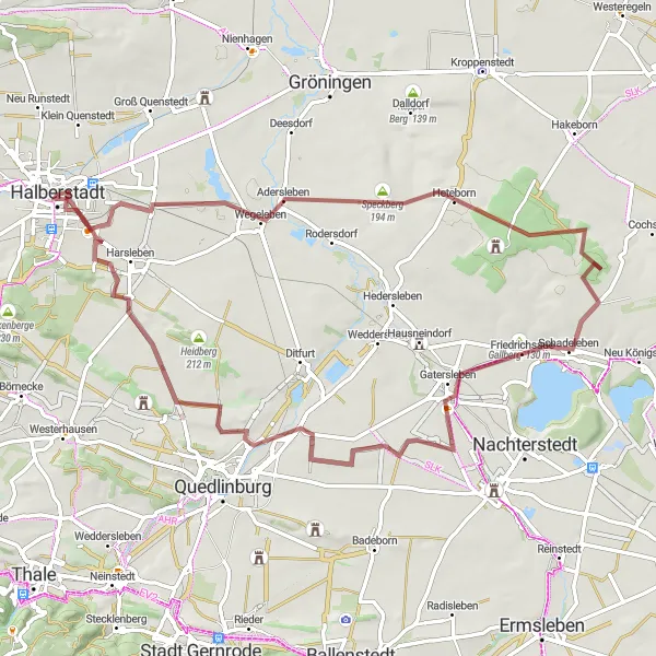 Karten-Miniaturansicht der Radinspiration "Gravel Tour um Halberstadt" in Sachsen-Anhalt, Germany. Erstellt vom Tarmacs.app-Routenplaner für Radtouren