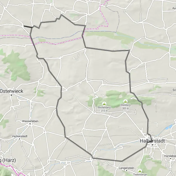 Karten-Miniaturansicht der Radinspiration "Road Tour nach Halberstadt" in Sachsen-Anhalt, Germany. Erstellt vom Tarmacs.app-Routenplaner für Radtouren