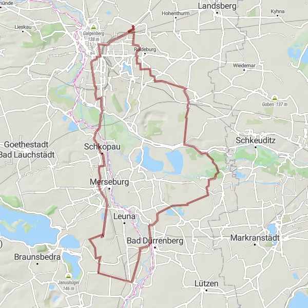 Map miniature of "The Gravel Journey to Großer Dautzschberg" cycling inspiration in Sachsen-Anhalt, Germany. Generated by Tarmacs.app cycling route planner