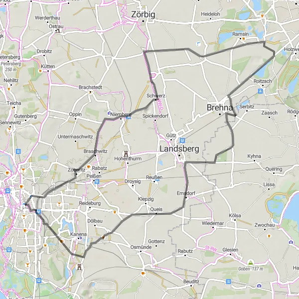 Map miniature of "The Road Cycling Adventure to Schwerz" cycling inspiration in Sachsen-Anhalt, Germany. Generated by Tarmacs.app cycling route planner