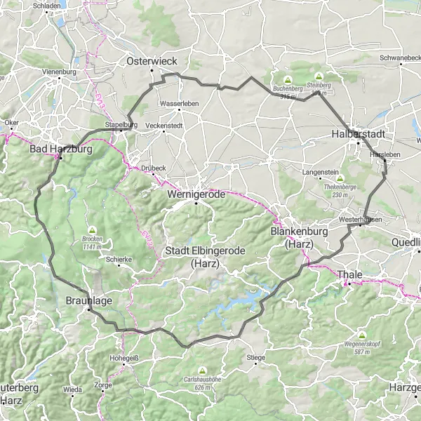Karten-Miniaturansicht der Radinspiration "Im Harz unterwegs: Von Halberstadt nach Braunlage" in Sachsen-Anhalt, Germany. Erstellt vom Tarmacs.app-Routenplaner für Radtouren