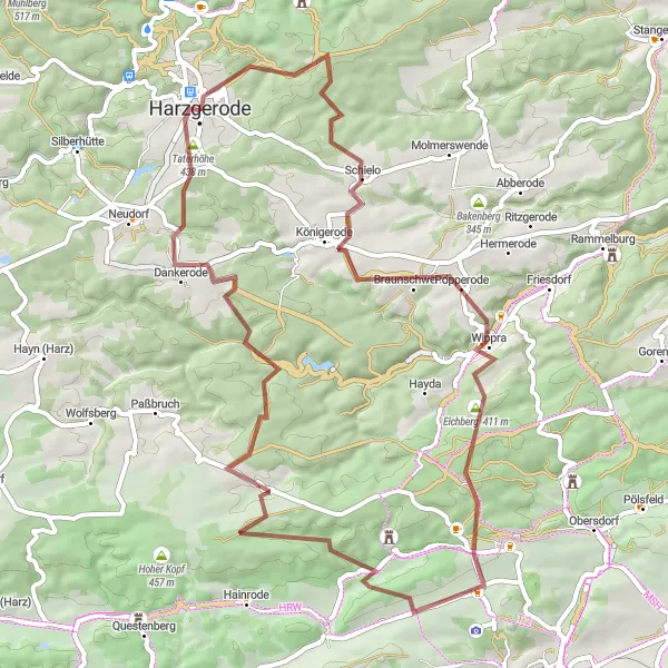 Map miniature of "Harzgerode Gravel Adventure" cycling inspiration in Sachsen-Anhalt, Germany. Generated by Tarmacs.app cycling route planner