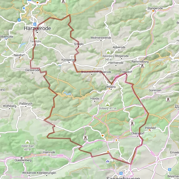 Map miniature of "Harzgerode Gravel Loop" cycling inspiration in Sachsen-Anhalt, Germany. Generated by Tarmacs.app cycling route planner