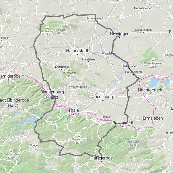 Map miniature of "Road Cycling Adventure through the Harzgerode Region" cycling inspiration in Sachsen-Anhalt, Germany. Generated by Tarmacs.app cycling route planner