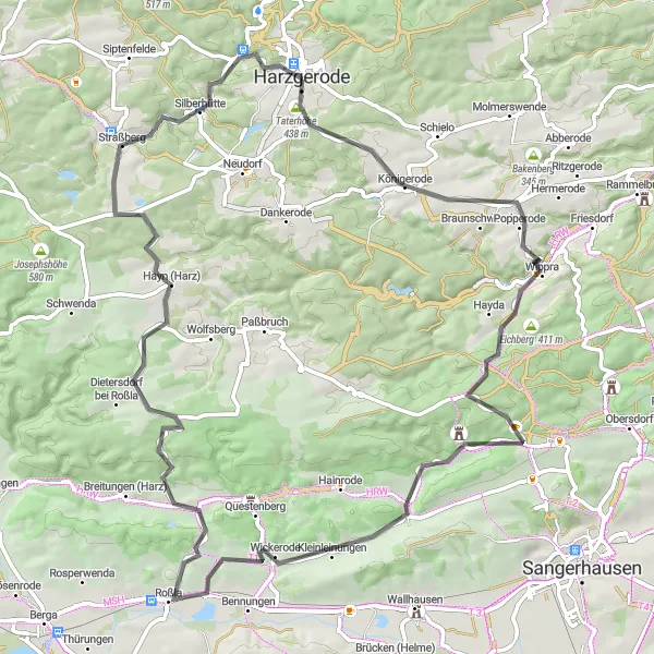 Map miniature of "Scenic Road Cycling Tour near Harzgerode" cycling inspiration in Sachsen-Anhalt, Germany. Generated by Tarmacs.app cycling route planner