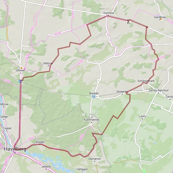 Karten-Miniaturansicht der Radinspiration "Rund um Havelberg und Schönermark" in Sachsen-Anhalt, Germany. Erstellt vom Tarmacs.app-Routenplaner für Radtouren
