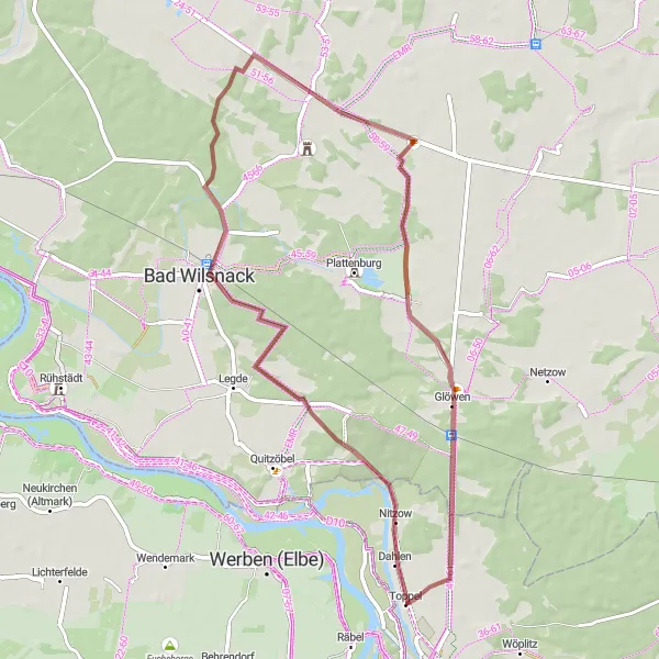 Karten-Miniaturansicht der Radinspiration "Entdeckungstour durch Nitzow und Bad Wilsnack" in Sachsen-Anhalt, Germany. Erstellt vom Tarmacs.app-Routenplaner für Radtouren