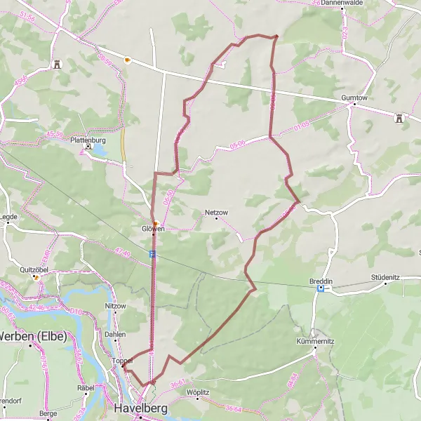 Map miniature of "Havelberg Gravel Adventure" cycling inspiration in Sachsen-Anhalt, Germany. Generated by Tarmacs.app cycling route planner