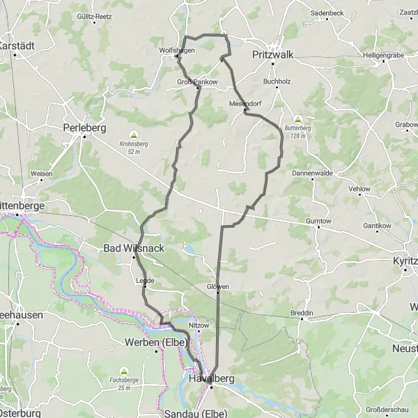 Map miniature of "Havelberg Circular Road Cycling" cycling inspiration in Sachsen-Anhalt, Germany. Generated by Tarmacs.app cycling route planner
