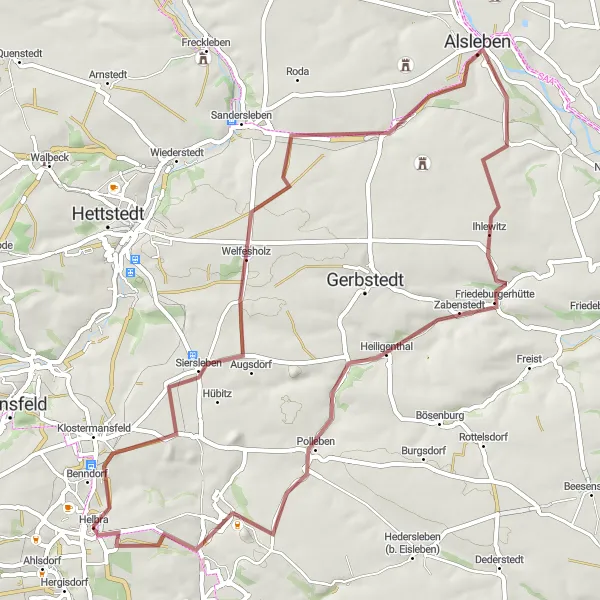 Map miniature of "Klostermansfeld Adventure" cycling inspiration in Sachsen-Anhalt, Germany. Generated by Tarmacs.app cycling route planner