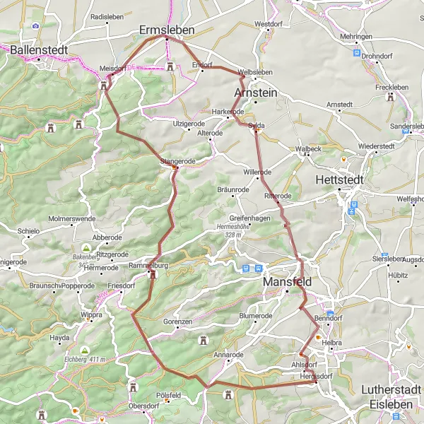 Map miniature of "Kreisfeld Escapade" cycling inspiration in Sachsen-Anhalt, Germany. Generated by Tarmacs.app cycling route planner