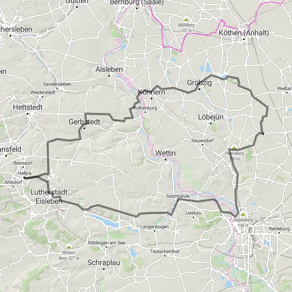 Karten-Miniaturansicht der Radinspiration "Rundtour Augsdorf - Lutherstadt Eisleben" in Sachsen-Anhalt, Germany. Erstellt vom Tarmacs.app-Routenplaner für Radtouren