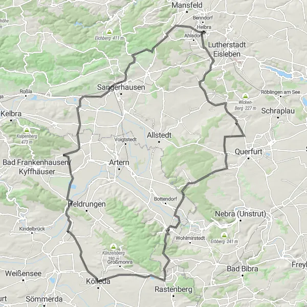 Karten-Miniaturansicht der Radinspiration "Wimmelburg nach Grundberg Rundtour" in Sachsen-Anhalt, Germany. Erstellt vom Tarmacs.app-Routenplaner für Radtouren