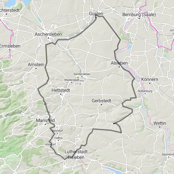 Karten-Miniaturansicht der Radinspiration "Ahlsdorf und Lutherstadt Eisleben Straßentour" in Sachsen-Anhalt, Germany. Erstellt vom Tarmacs.app-Routenplaner für Radtouren