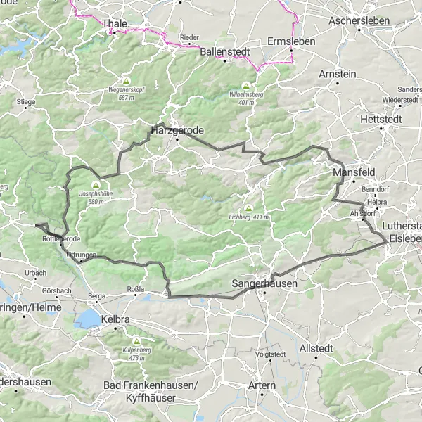 Karten-Miniaturansicht der Radinspiration "Wimmelburg und Stadt Stolberg (Harz) Road Tour" in Sachsen-Anhalt, Germany. Erstellt vom Tarmacs.app-Routenplaner für Radtouren