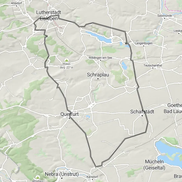 Map miniature of "Weinberg Loop" cycling inspiration in Sachsen-Anhalt, Germany. Generated by Tarmacs.app cycling route planner